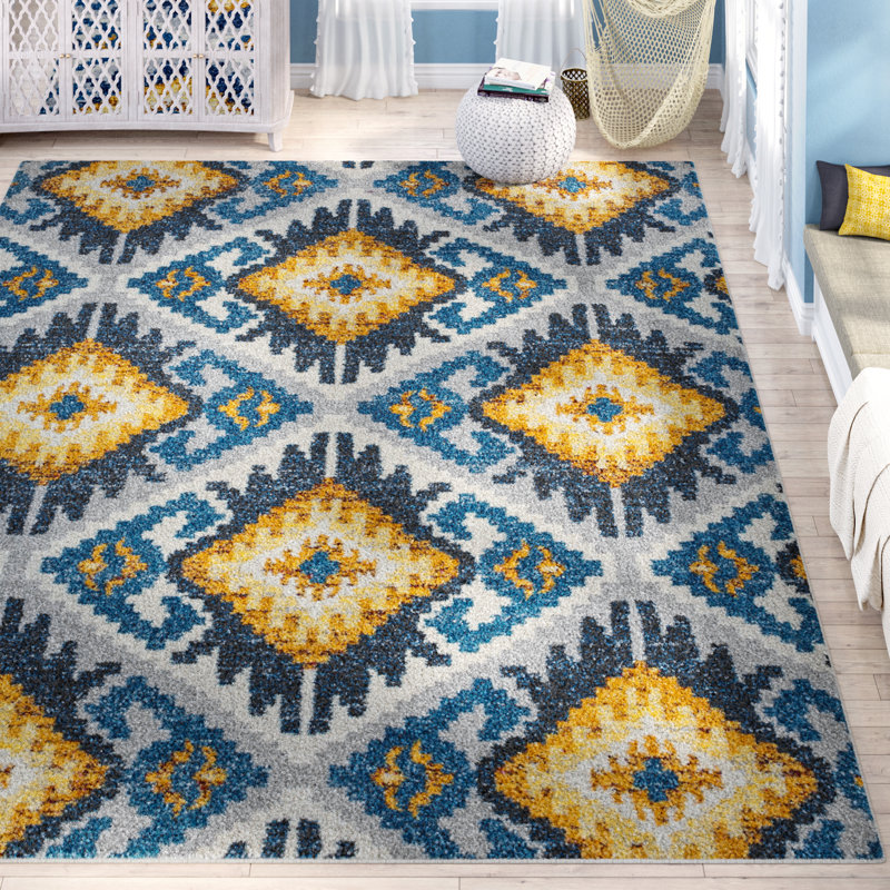 Bungalow Rose Dietz Geometric Blue/Yellow Area Rug & Reviews Wayfair